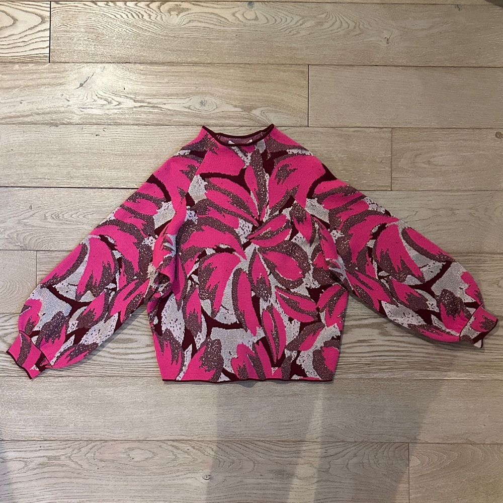 By Anthropologie Pink Patterned Women's Mock neck Sweater with sparkle